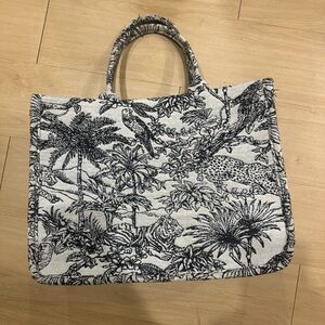 Embroidered Black and White Tote Bag